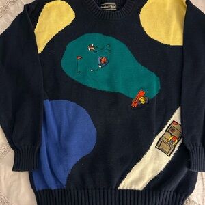 Vintage Colorful Golf-Themed Sweater
